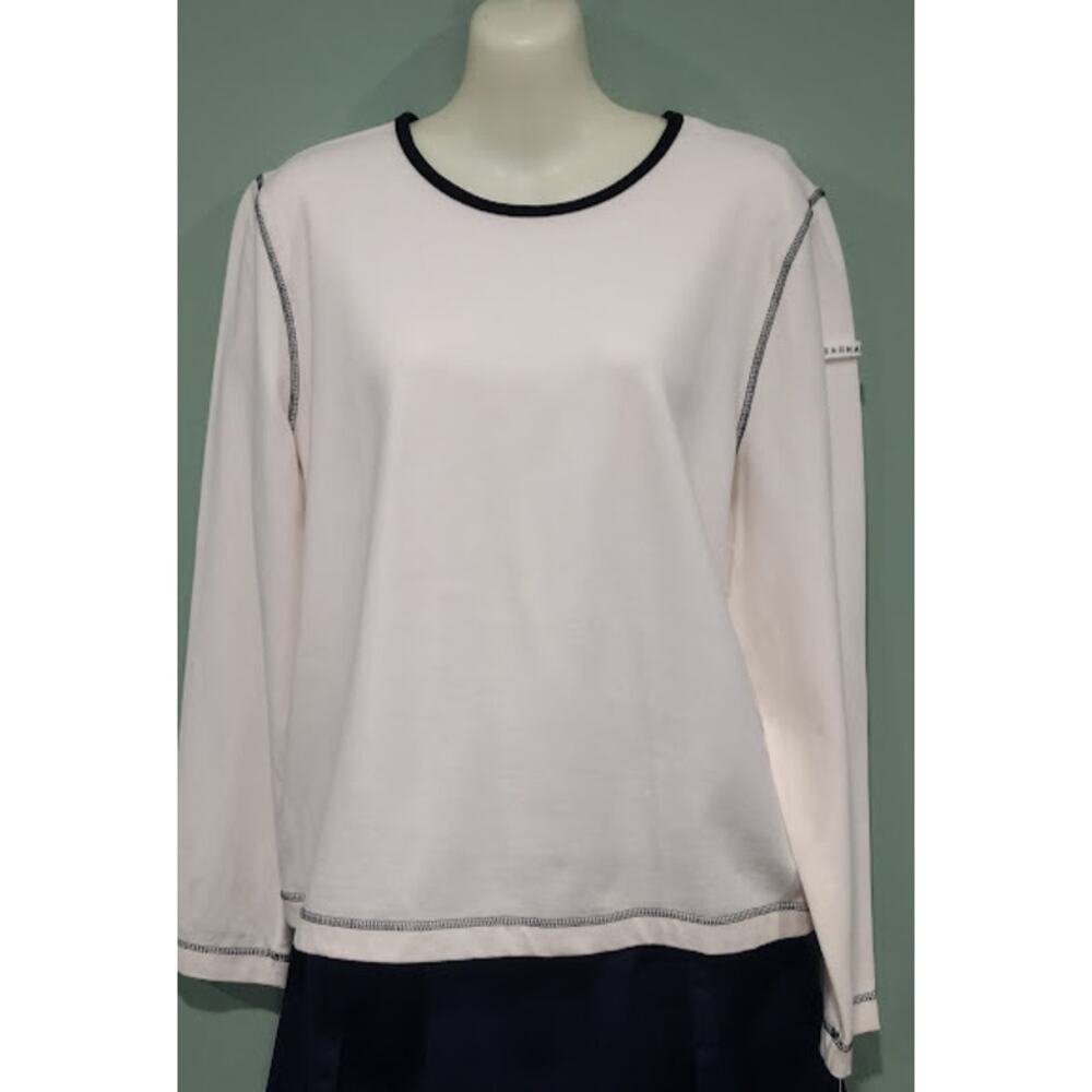 Sag Harbor Long Sleeve Pullover Top, Cream & Black, Sz PXL